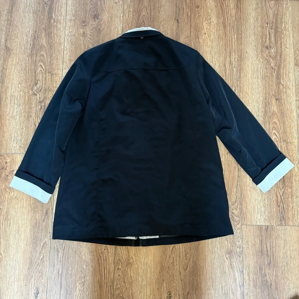 Croft & Barrow Full Zip Button‎ Front Windbreaker Jacket Black Tan Trim Womens L